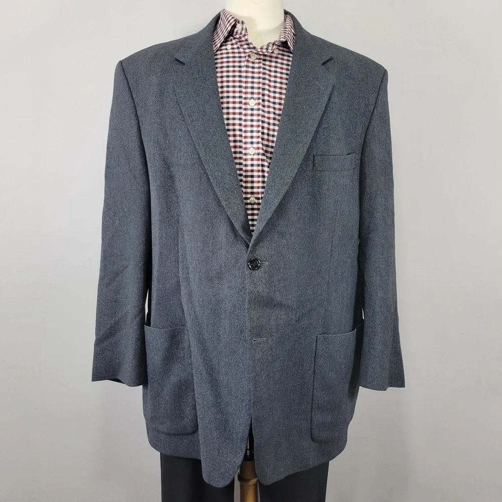 Paul Fredrick Men's Sport Coat Blazer Two Button Navy Wool‎ Flannel Size 50L
